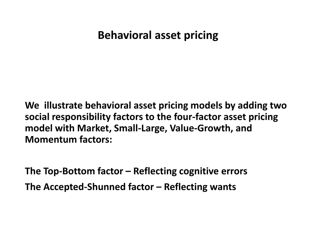 behavioral asset pricing 34