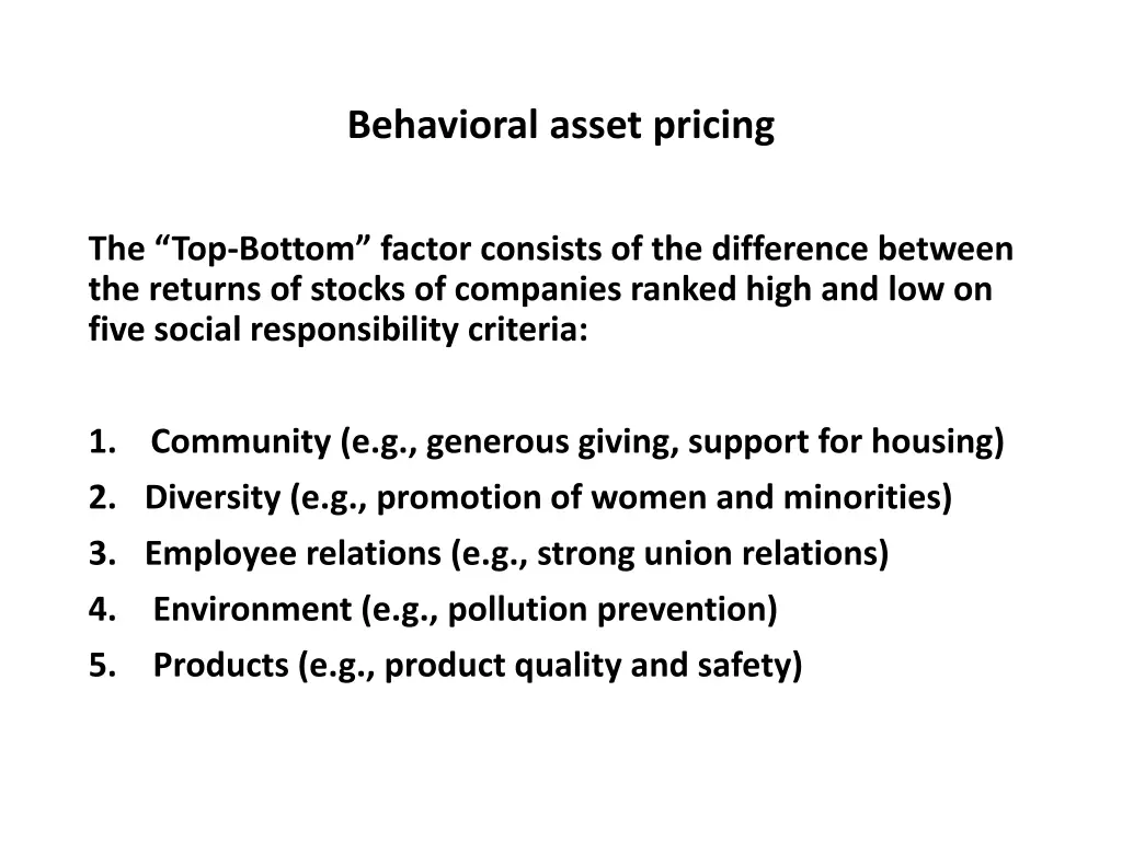 behavioral asset pricing 35