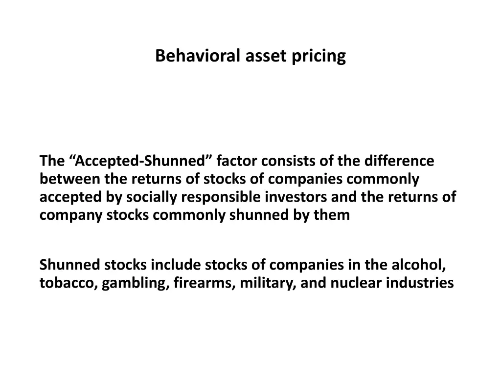 behavioral asset pricing 36