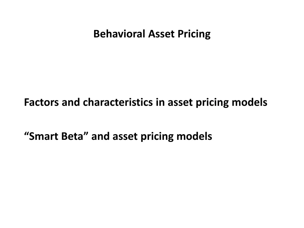 behavioral asset pricing 38