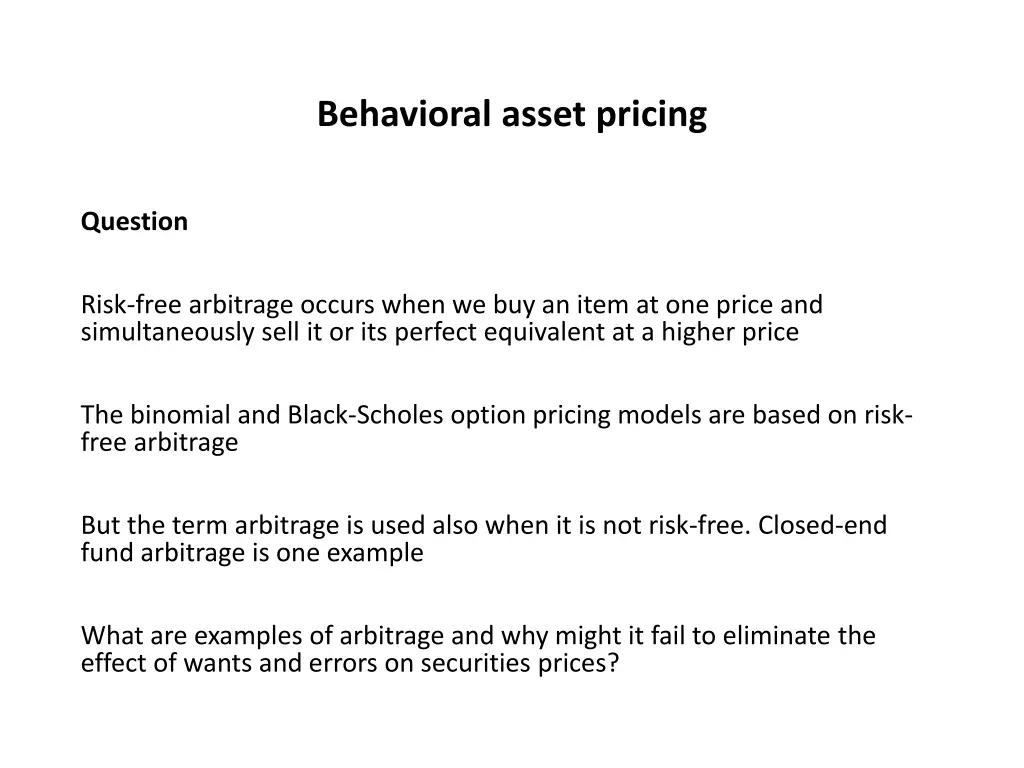 behavioral asset pricing 5