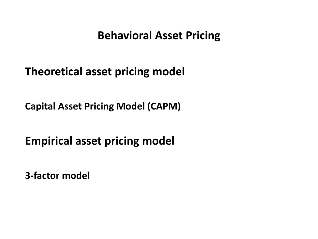 behavioral asset pricing 6