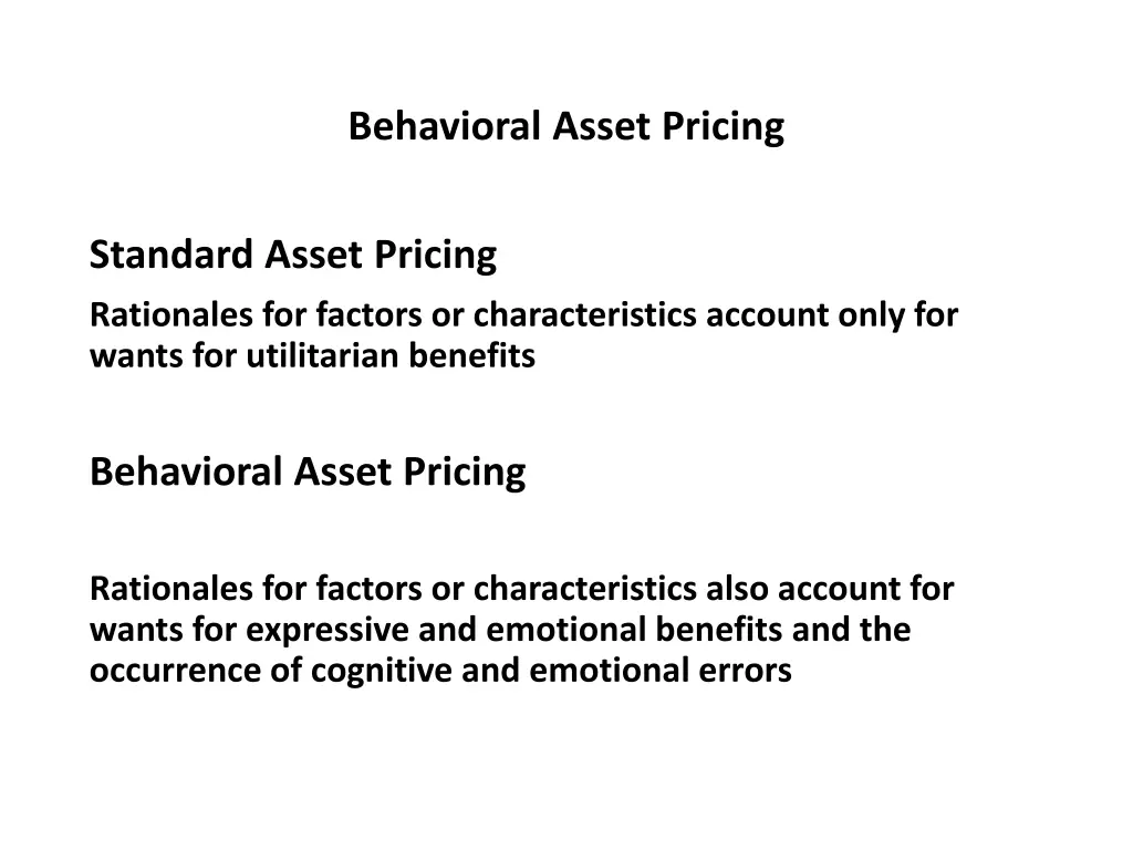 behavioral asset pricing 7