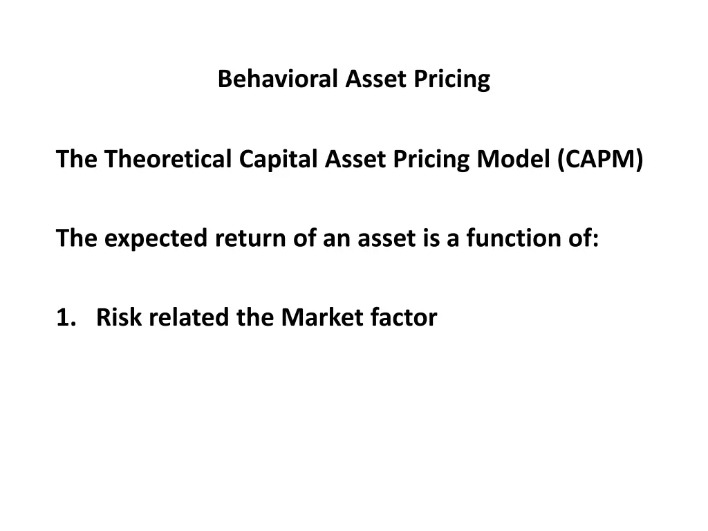 behavioral asset pricing 8