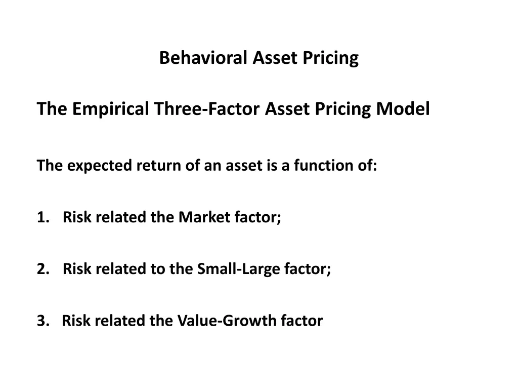 behavioral asset pricing 9