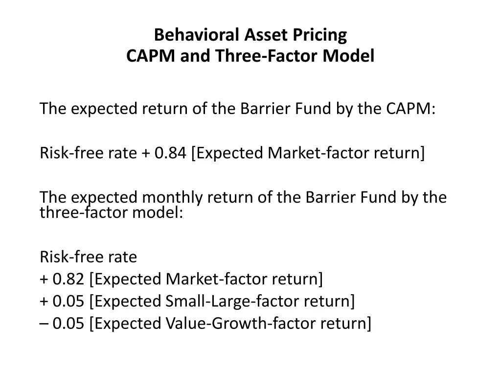 behavioral asset pricing capm and three factor