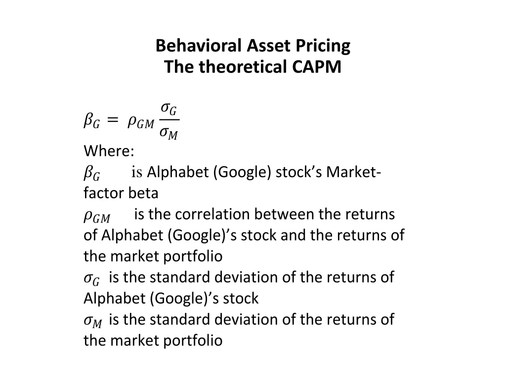 behavioral asset pricing the theoretical capm 1