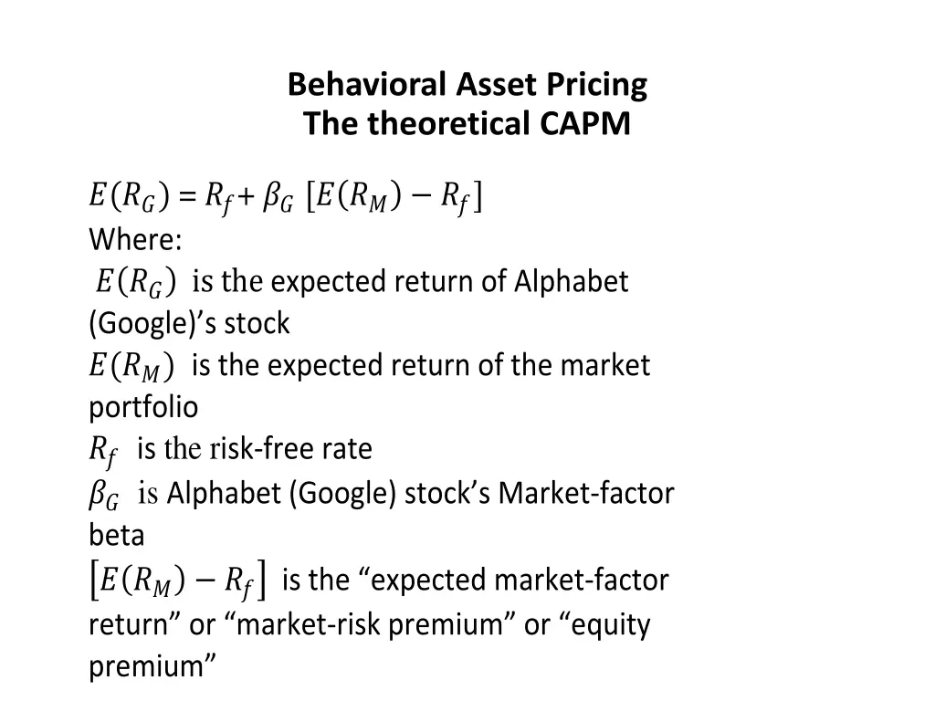 behavioral asset pricing the theoretical capm 2