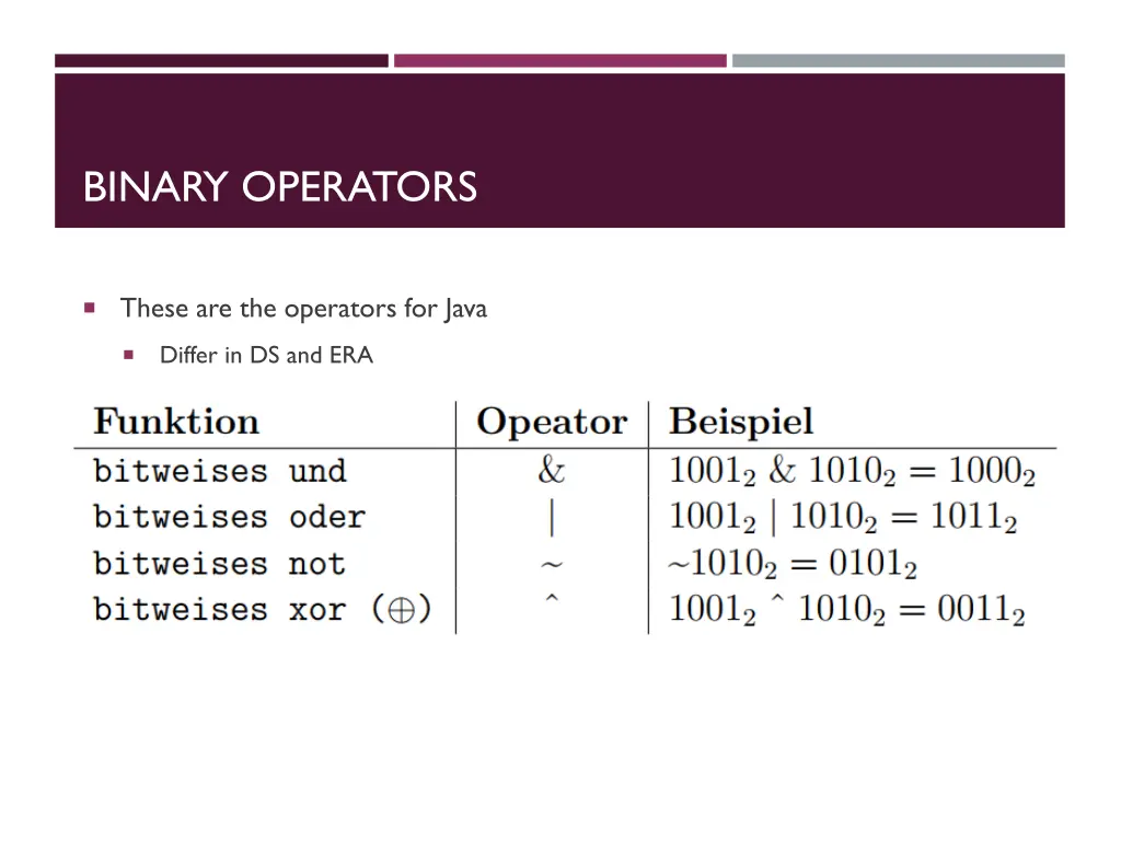 binary operators