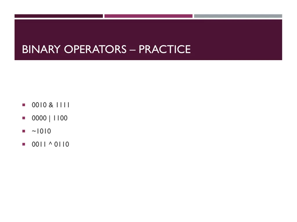 binary operators practice