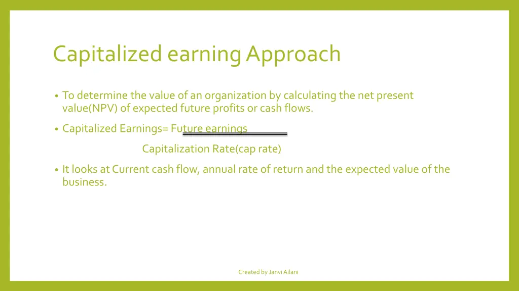 capitalized earning approach