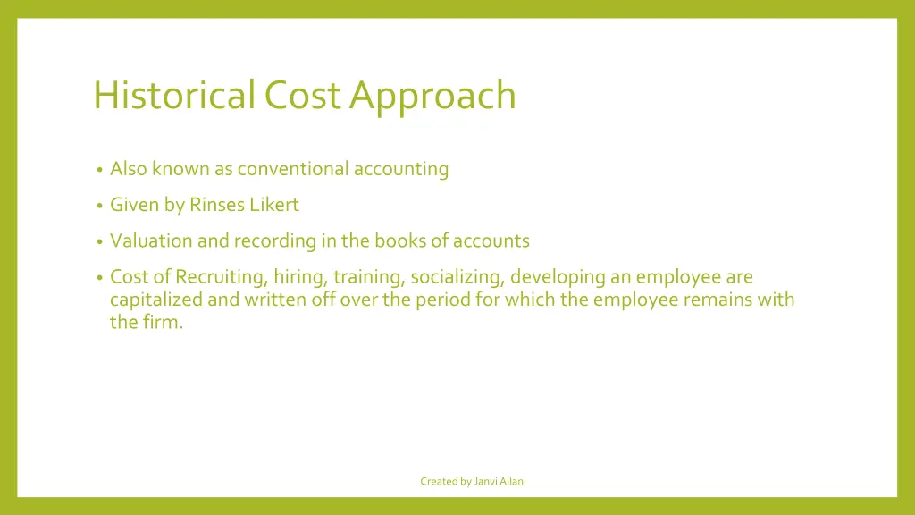 historical cost approach