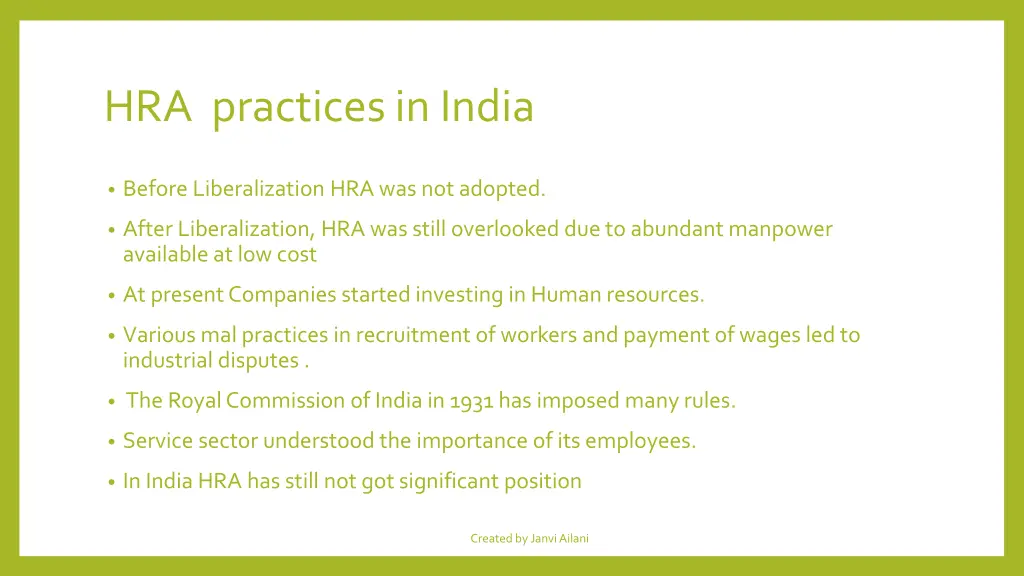 hra practices in india