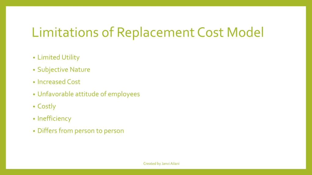 limitations of replacement cost model