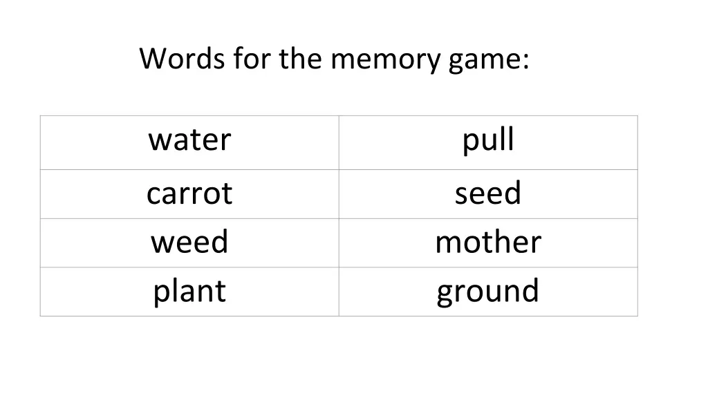 words for the memory game