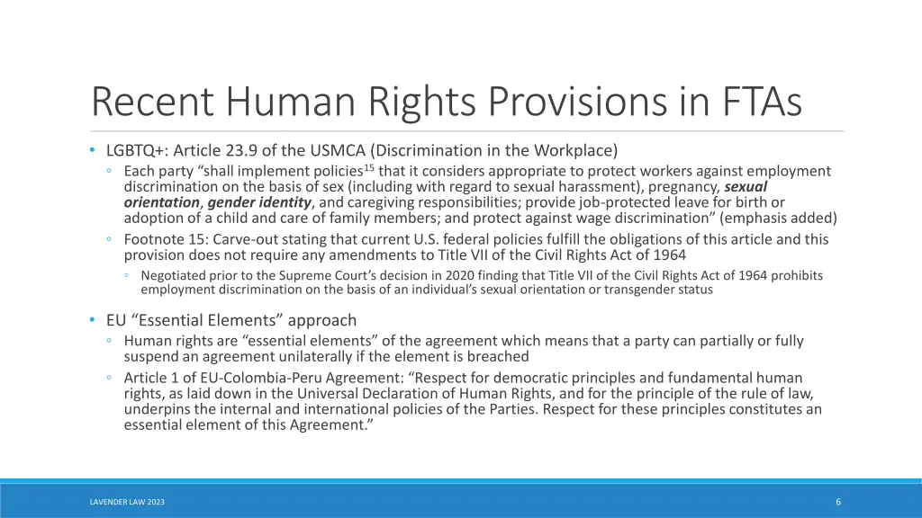 recent human rights provisions in ftas 1