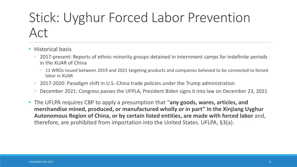 stick uyghur forced labor prevention act