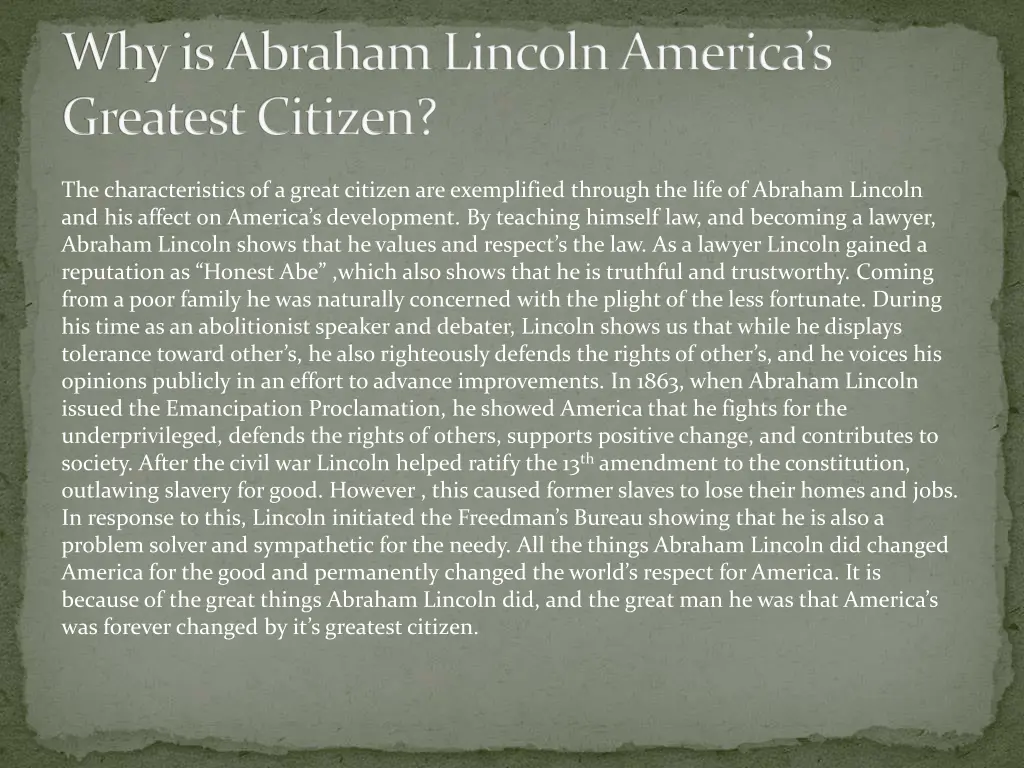 why is abraham lincoln america s greatest citizen