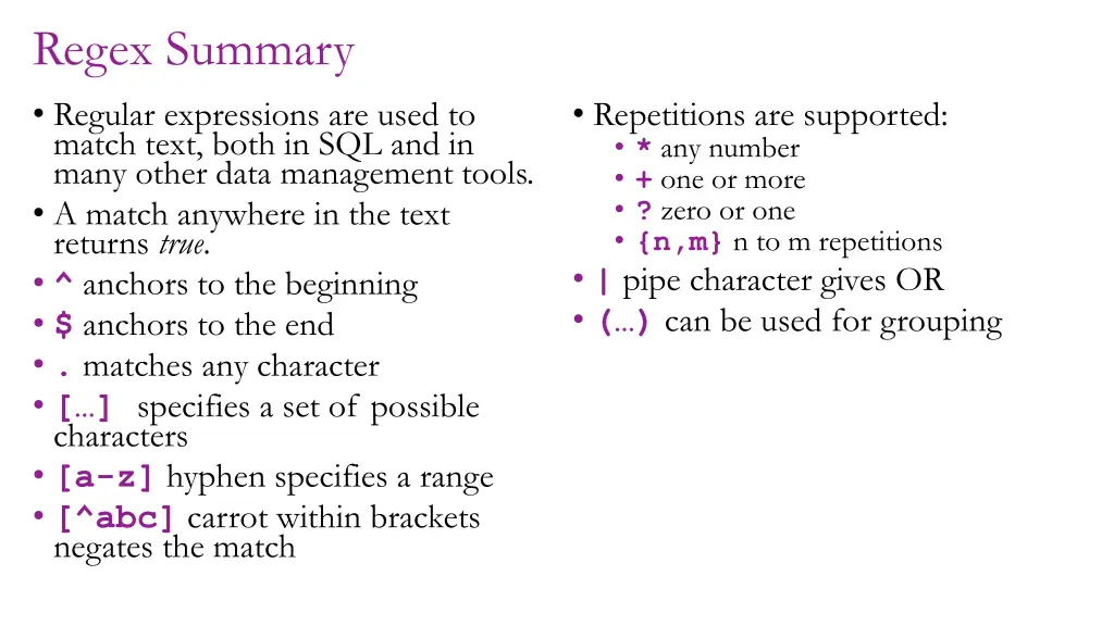 regex summary regular expressions are used