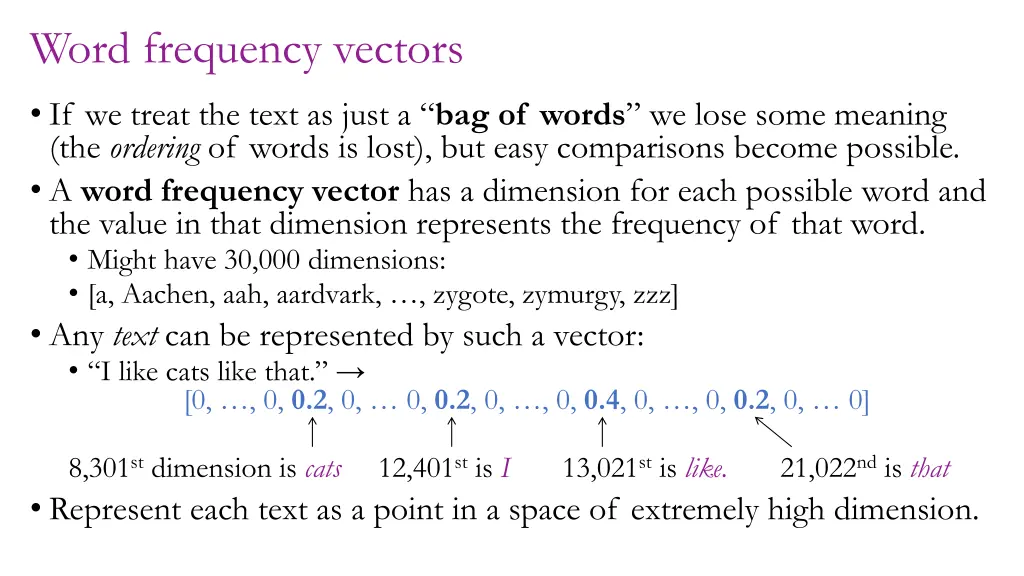 word frequency vectors