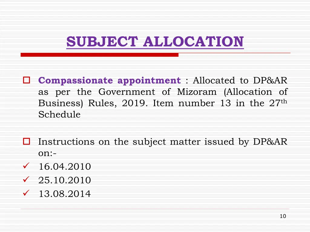 subject allocation