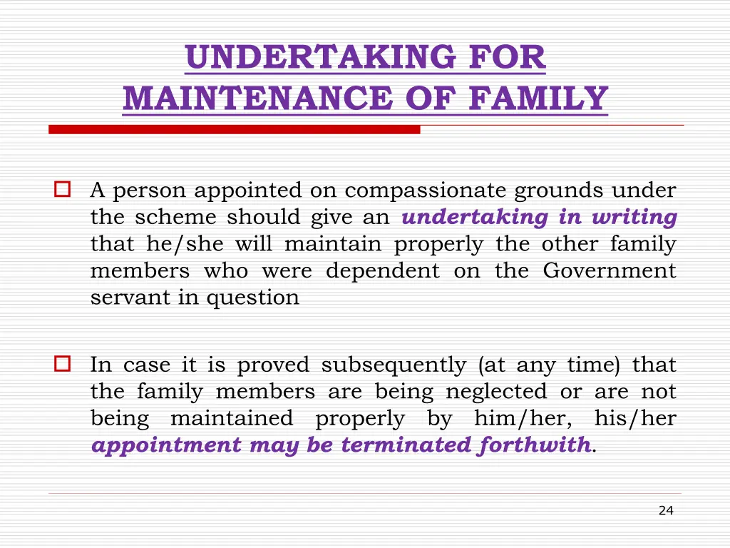 undertaking for maintenance of family