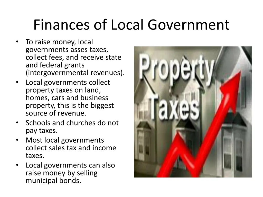 finances of local government to raise money local