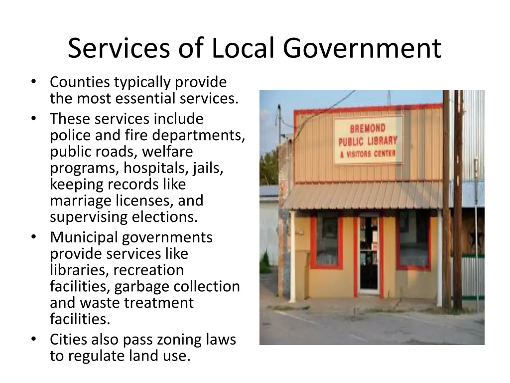 services of local government counties typically