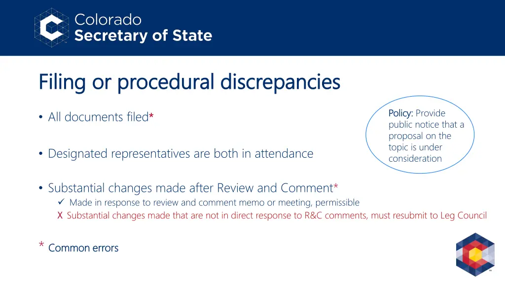 filing or procedural discrepancies filing