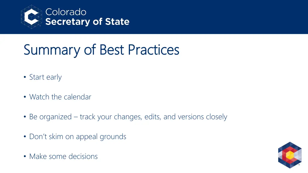 summary of best practices summary of best