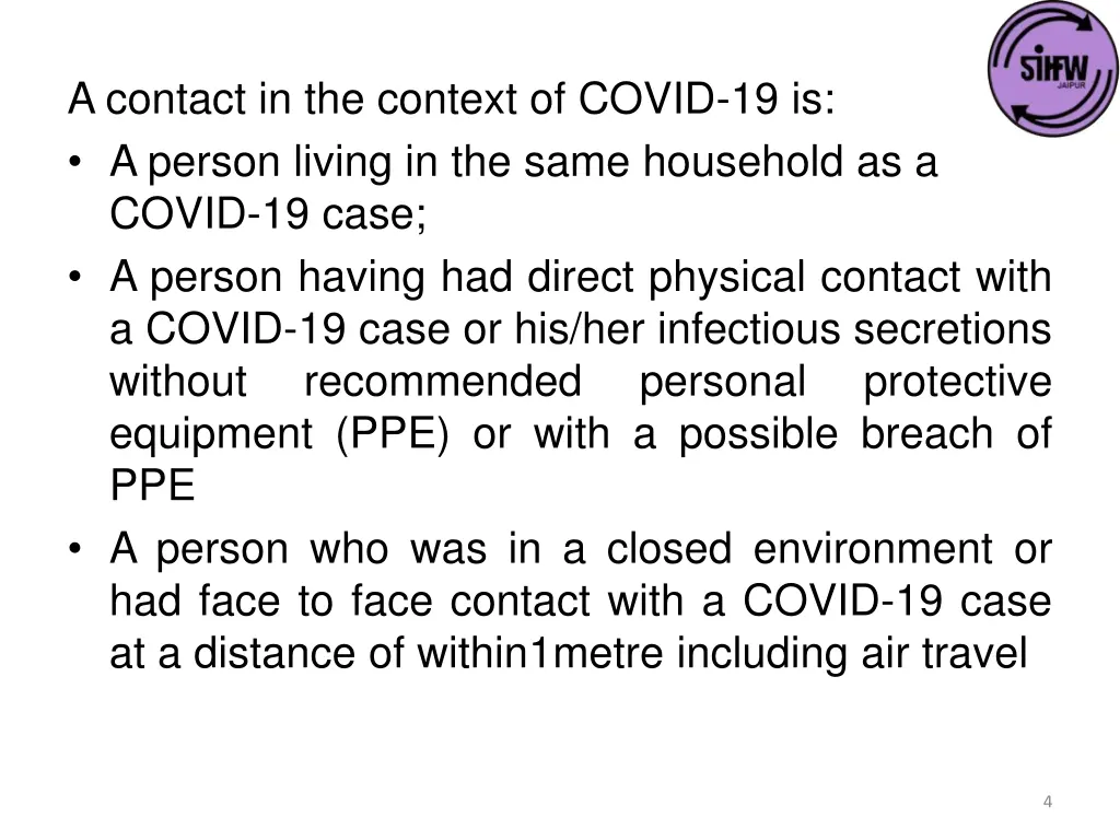 a contact in the context of covid 19 is a person