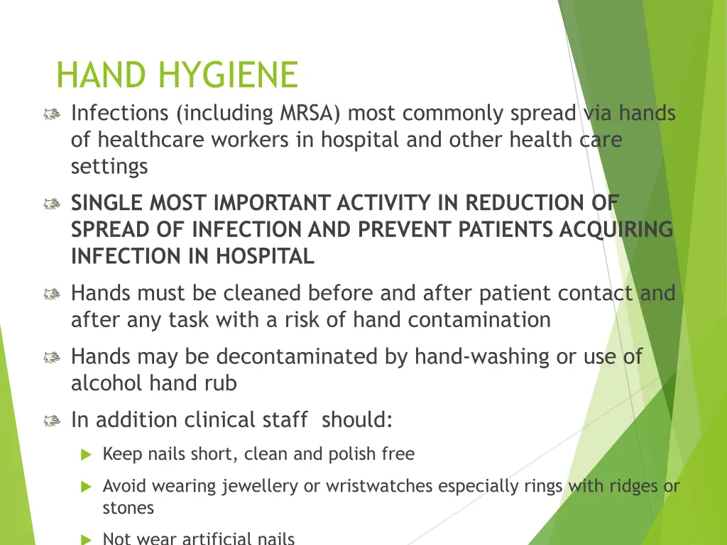 hand hygiene infections including mrsa most