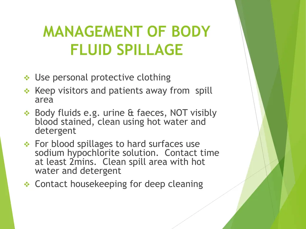 management of body fluid spillage