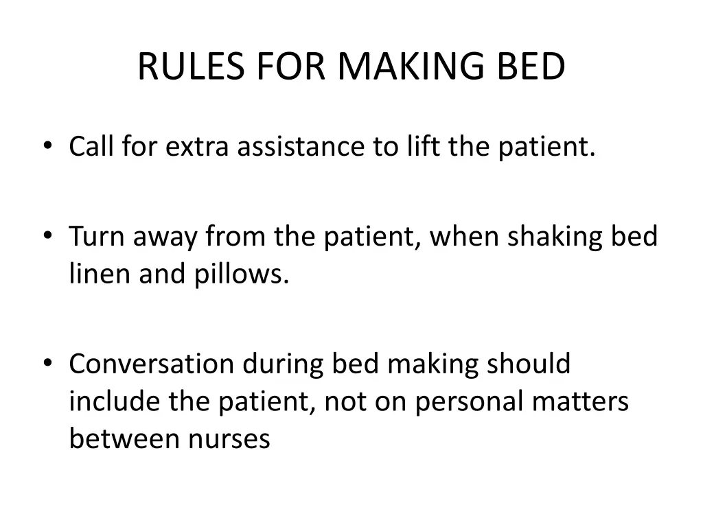 rules for making bed