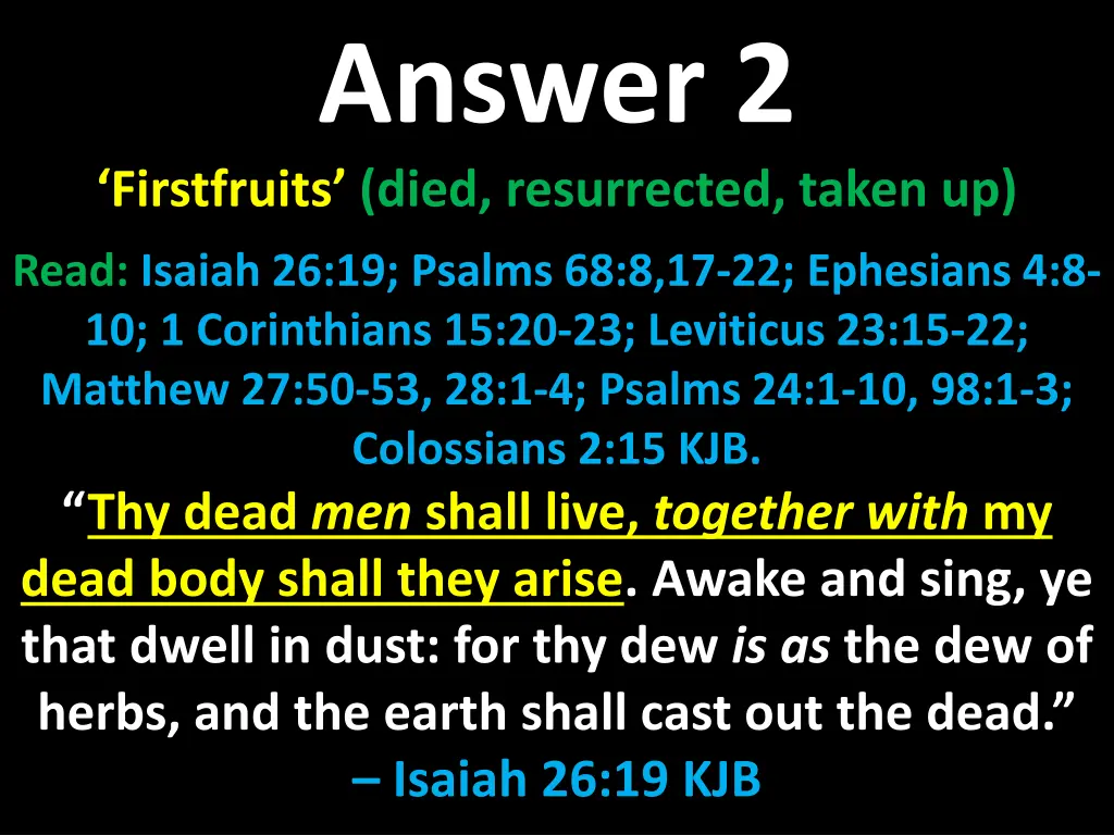 answer 2 firstfruits died resurrected taken up