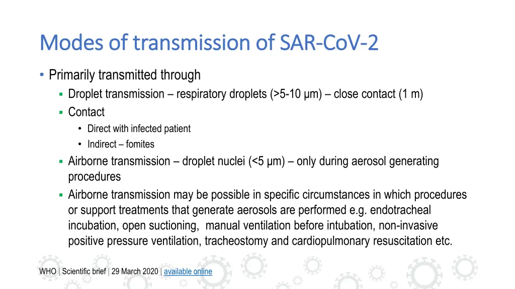 modes of transmission of sar modes