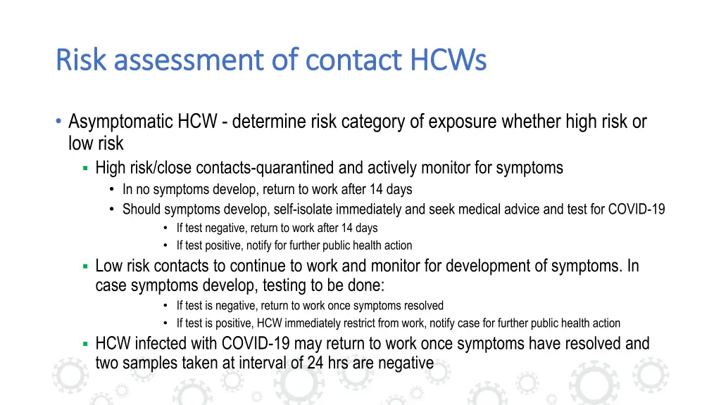 risk assessment of contact hcws risk assessment