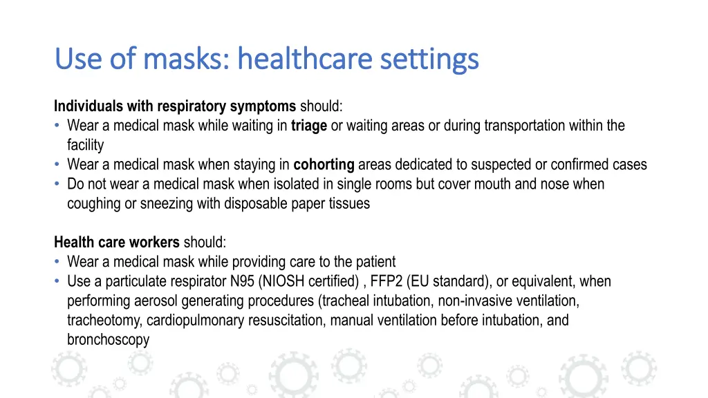 use of masks healthcare settings use of masks