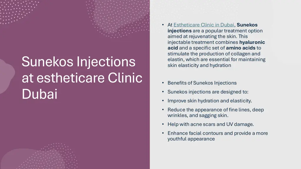 at estheticare clinic in dubai sunekos injections