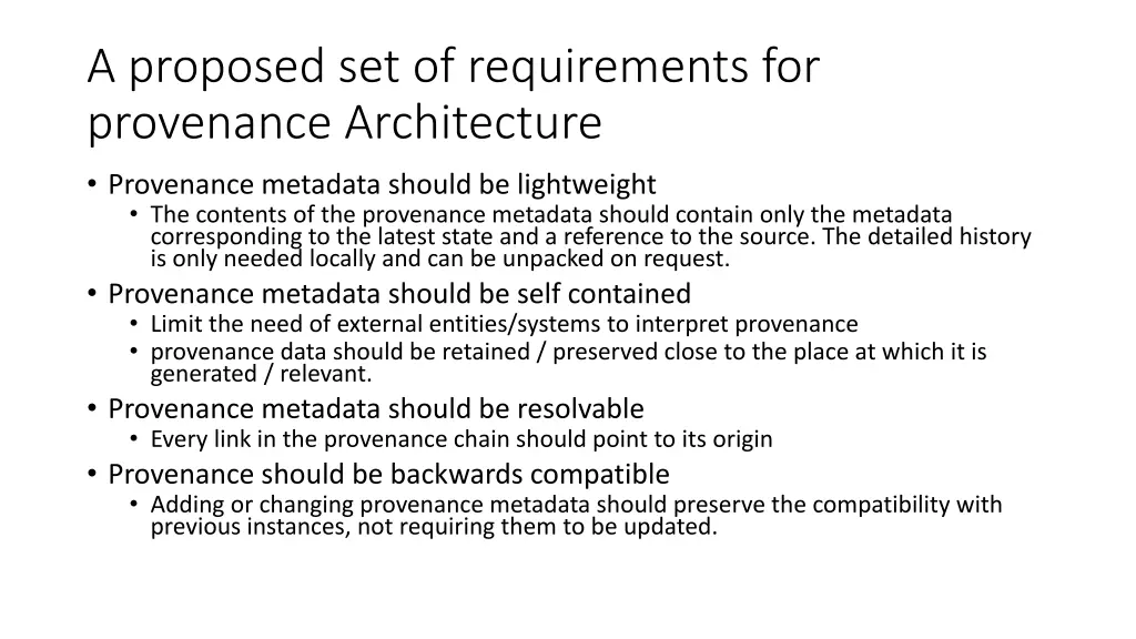 a proposed set of requirements for provenance