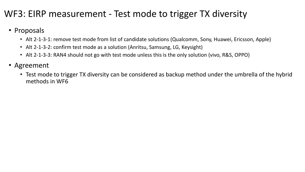 wf3 eirp measurement test mode to trigger