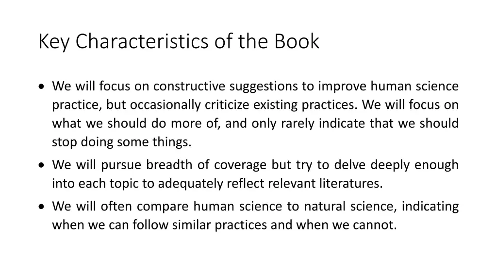 key characteristics of the book