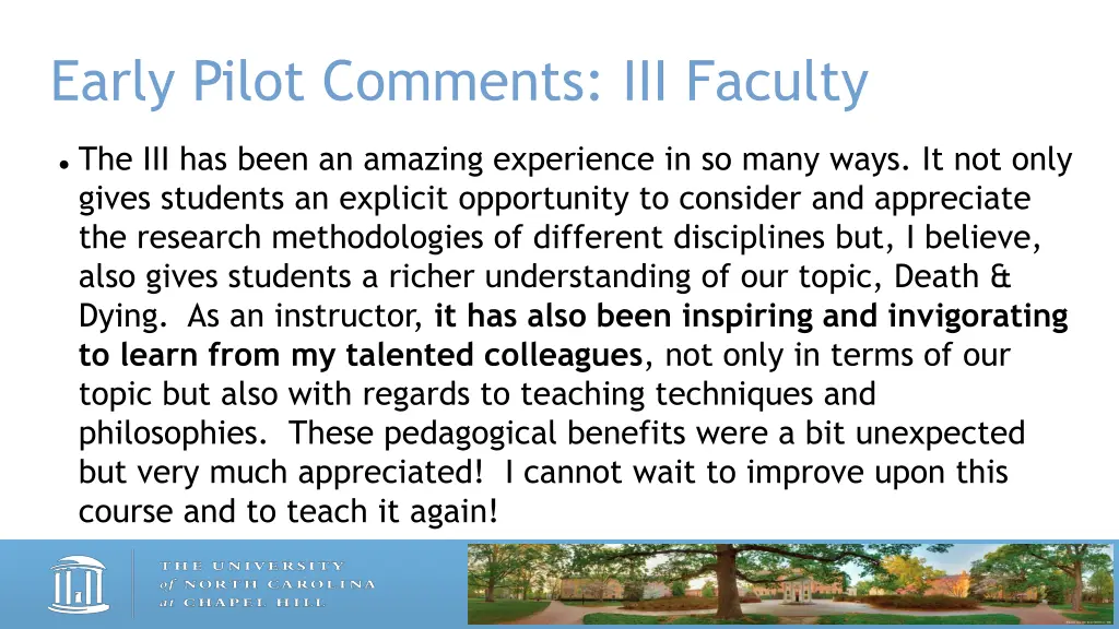 early pilot comments iii faculty