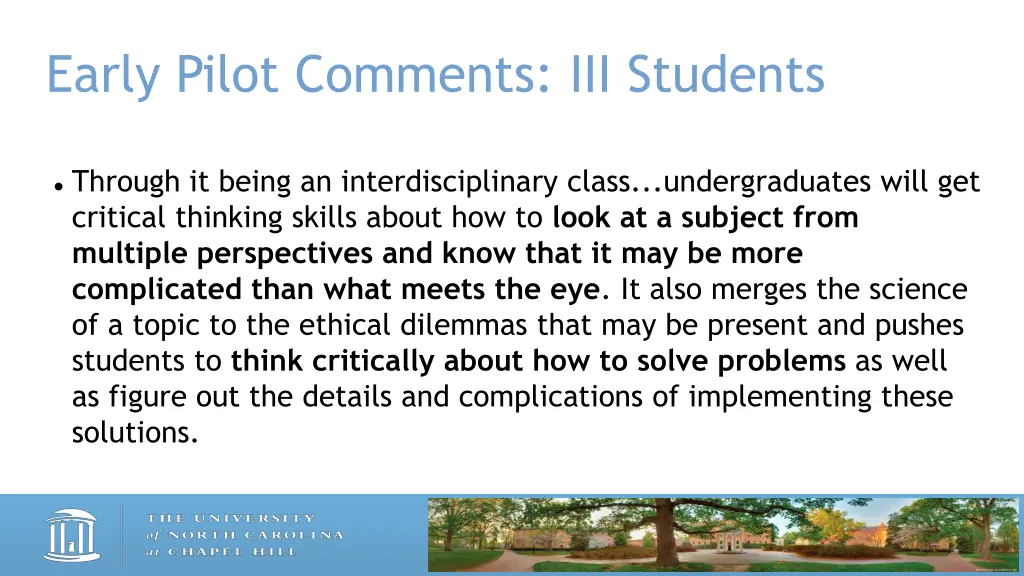 early pilot comments iii students 1