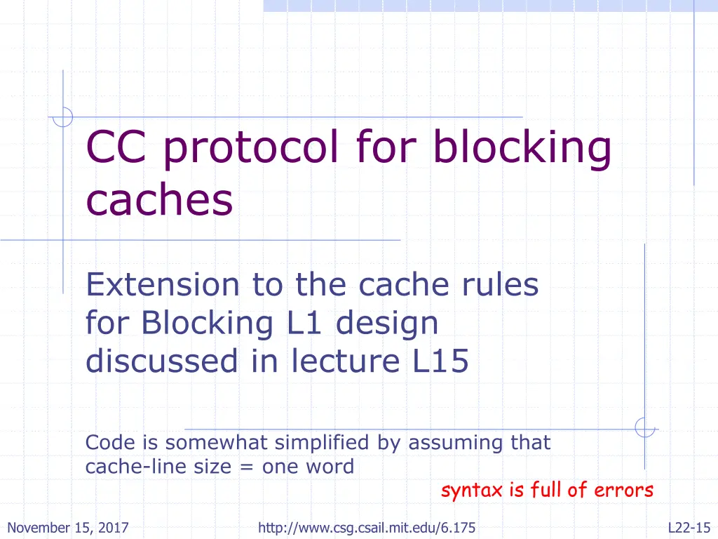 cc protocol for blocking caches