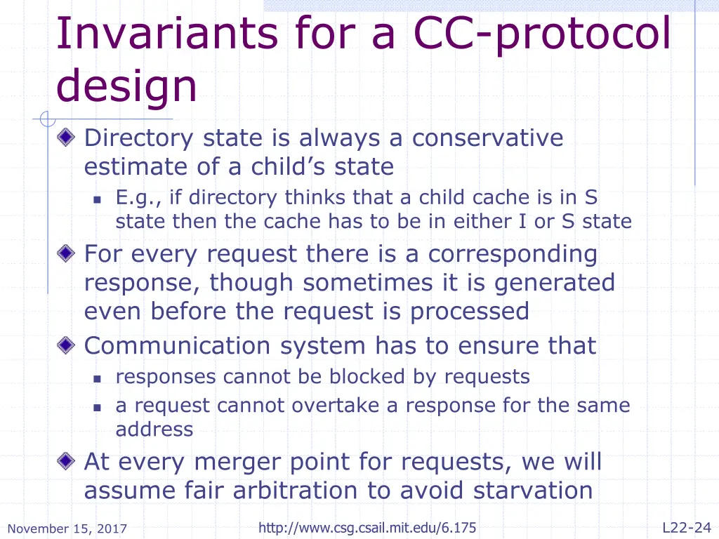 invariants for a cc protocol design directory