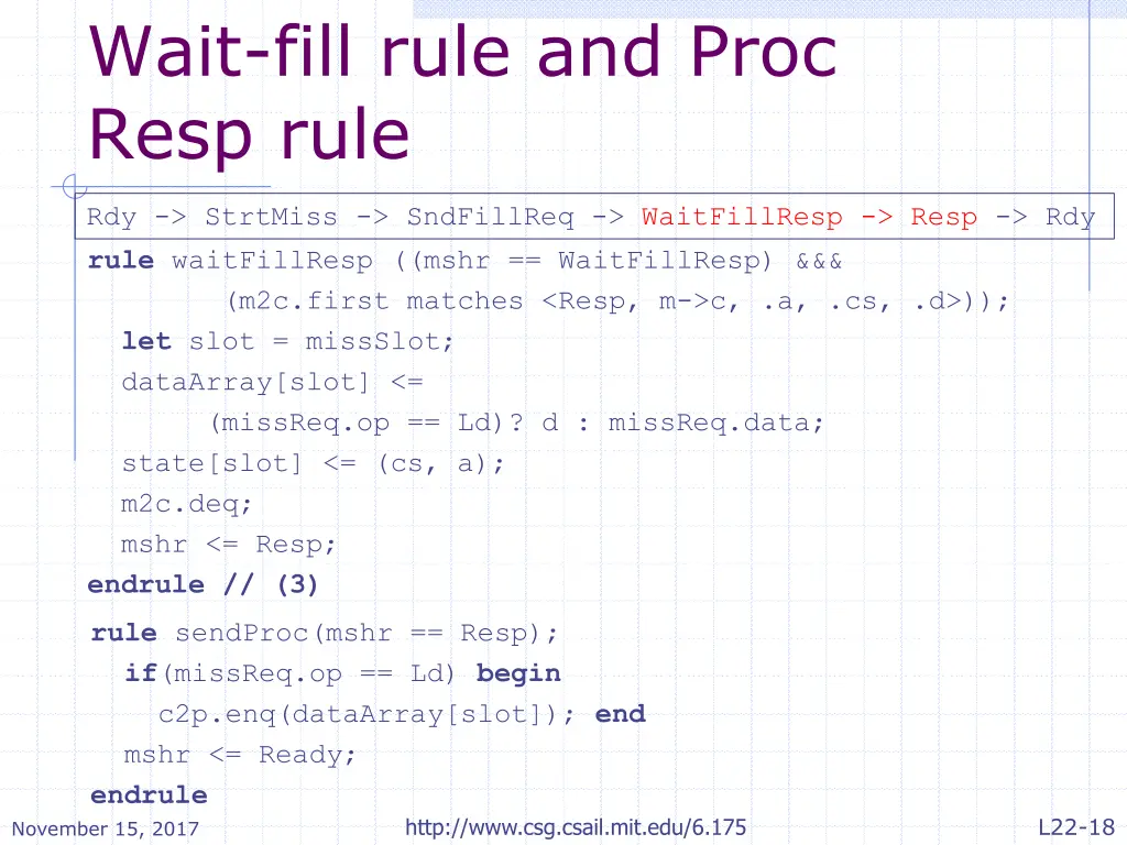 wait fill rule and proc resp rule