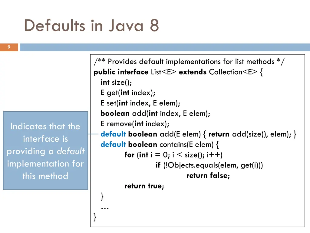 defaults in java 8