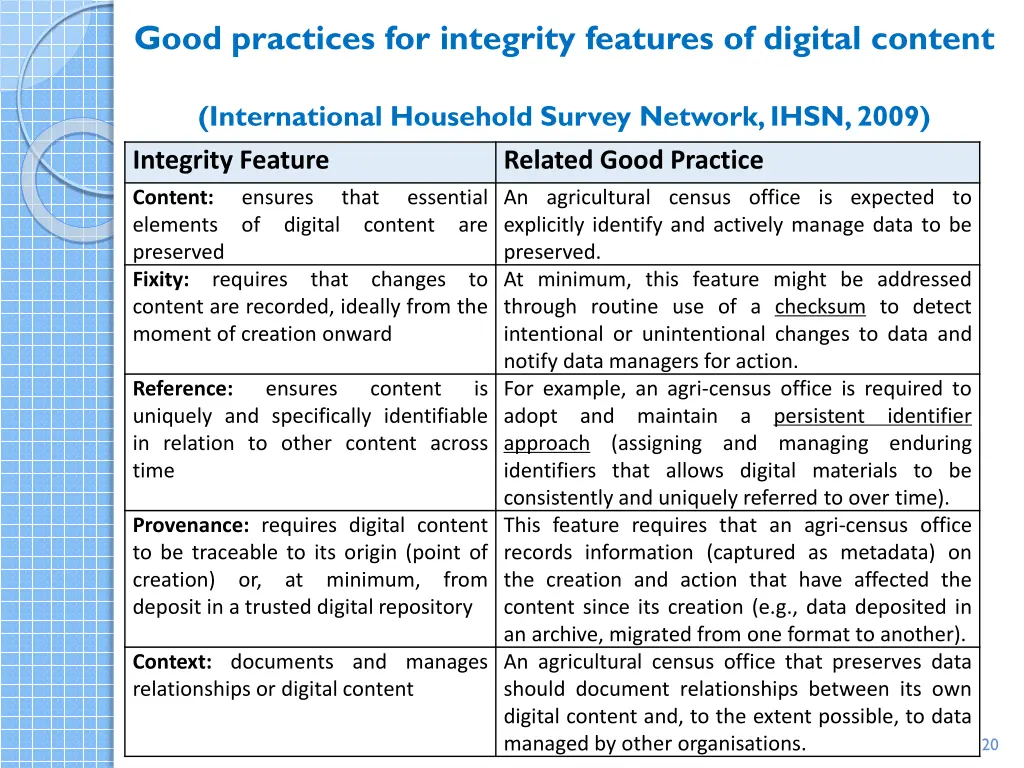 good practices for integrity features of digital