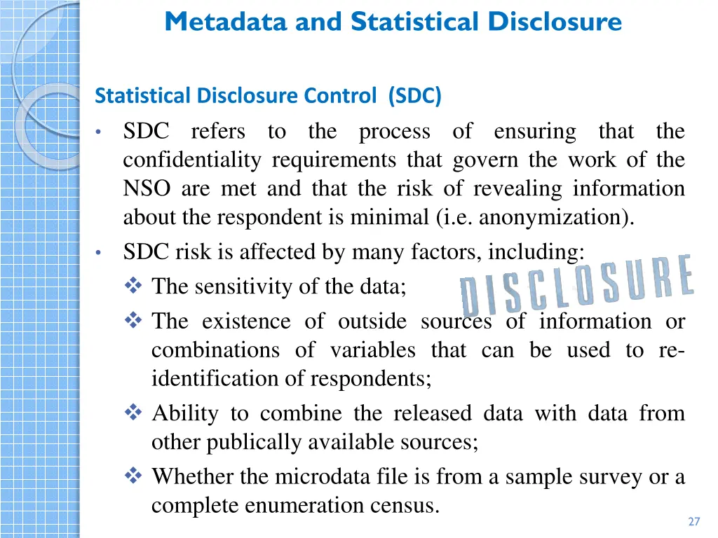 metadata and statistical disclosure